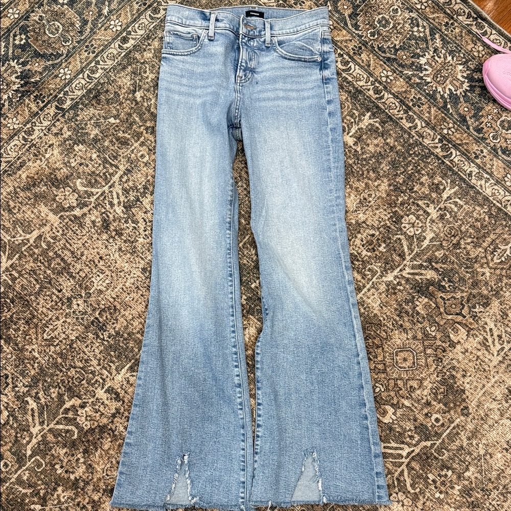 Express Light Blue Flare Jeans — High Rise flare Leg